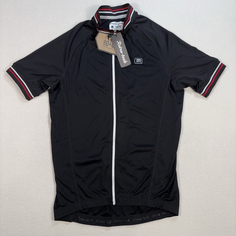 NWT Solo CC Retro Tech Cycling Jersey Men's S Black Full Zip Pockets Performance